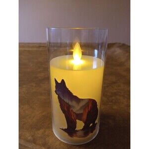Led Candle Wolf Print Picture Battery Powered